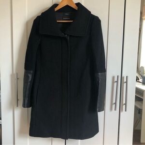 Club Monaco Black Italian Wool and Leather Coat